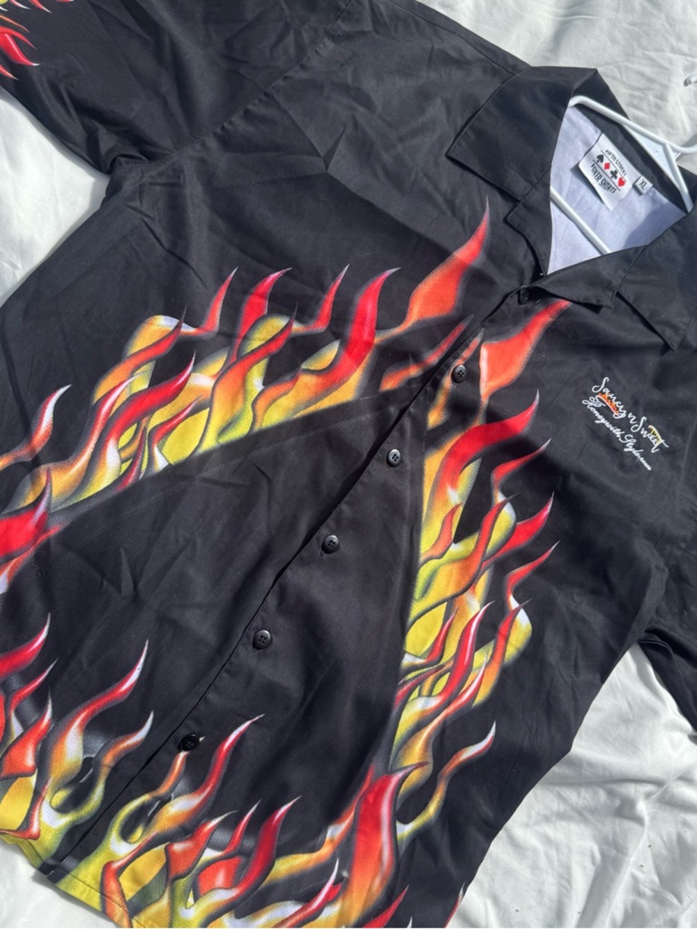 Black Flaming Spade Poker button up